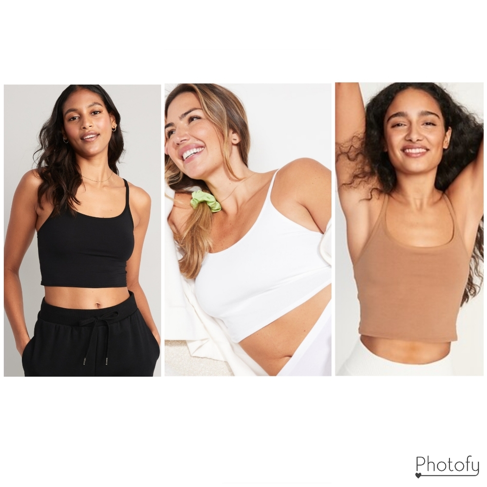 3 NWT Women's Old Navy Bralette Cami Crop Top Bundle - Tan Black White